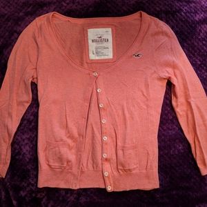 Vintage Hollister cropped cardigan sweater - coral or peach - large - Y2K